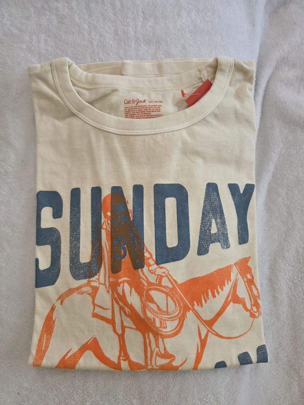 Cat & Jack Cream Short-Sleeve Tee with Blue & Orange 'SUNDAY' Graphic